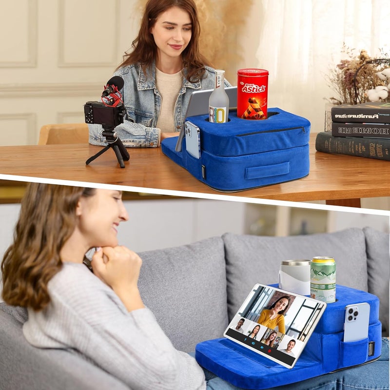 TabCouchCaddy Couch Cup Holder Tray Pillow - Bed, Couch Caddy, Sofa, RV & Car - Holds Drinks, Snacks, Remotes, Phones, Kindle, Tablet | Bed Cup Holder (Blue) - Image 4